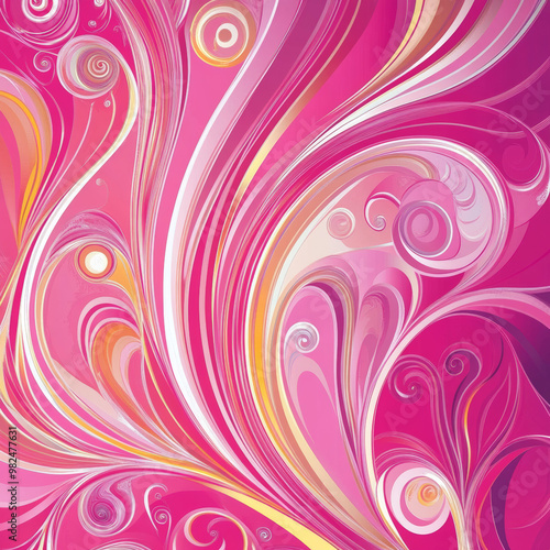 This bright pink background with swirls and patterns reminds you of summer days. It's full of energy and has a fun, retro look.