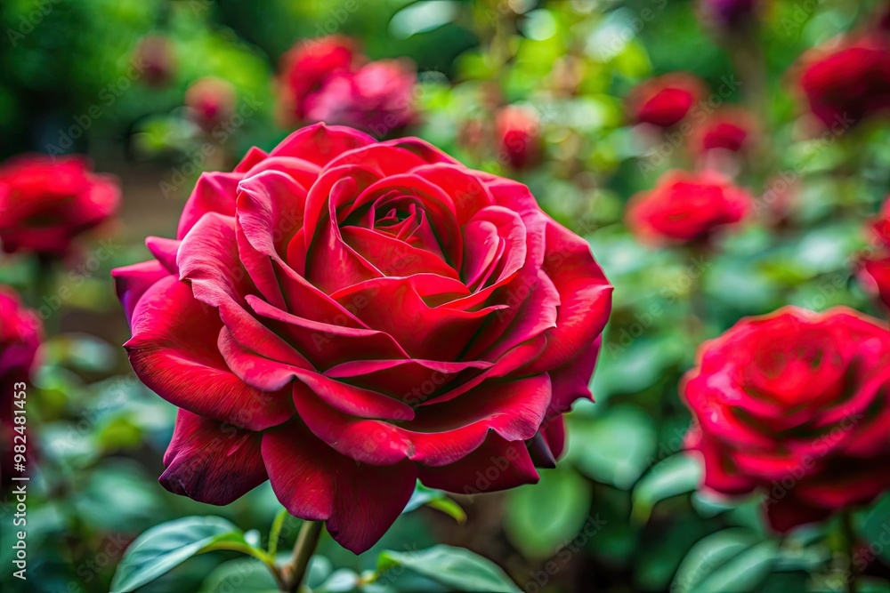 Softly unfurling, deep red rose petals cupped the morning dew, their delicate crevices and ridges revealed in razor-sharp focus against a blurred garden backdrop. Softly unfurling, deep red rose petals cupped the morning dew, their delicate crevices and ridges revealed in razor-sharp focus against a blurred garden backdrop.