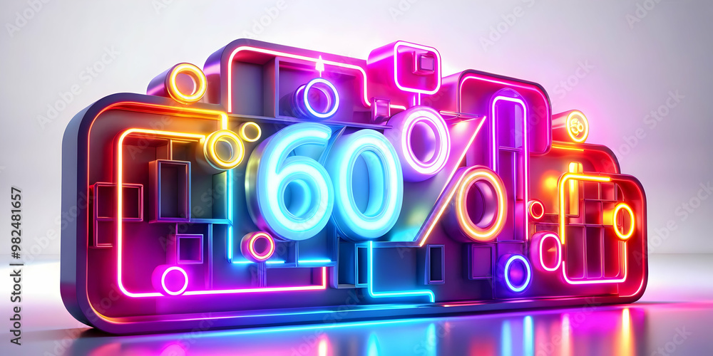 3D Glowing Abstract Art with Floating Discount Symbols - Perfect for Retail Promotions and E-commerce Advertisements on White Background 3D Glowing Abstract Art with Floating Discount Symbols - Perfect for Retail Promotions and E-commerce Advertisements on White Background