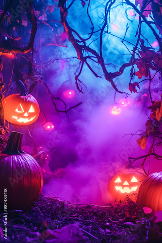 幻想的なハロウィンパンプキンとホラー風景