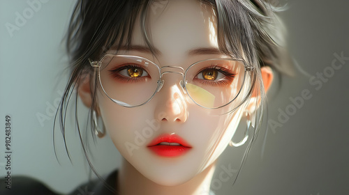 Anime Girl with Glasses and Red Lipstick