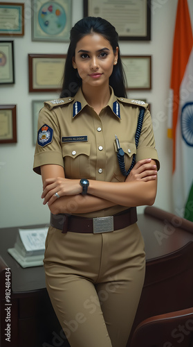 Indian Woman Police Officer in Uniform at Office photo