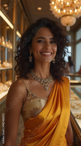  Indian Woman in Traditional Attire at Jewelry Shop