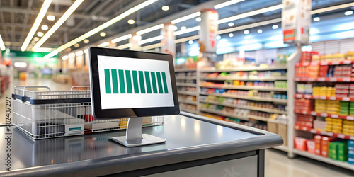 Glossy Checkout Counter Concept with Prominent Coupon Display for Retail Discounts and Sales Promotions - Eye-Catching Photo Stock