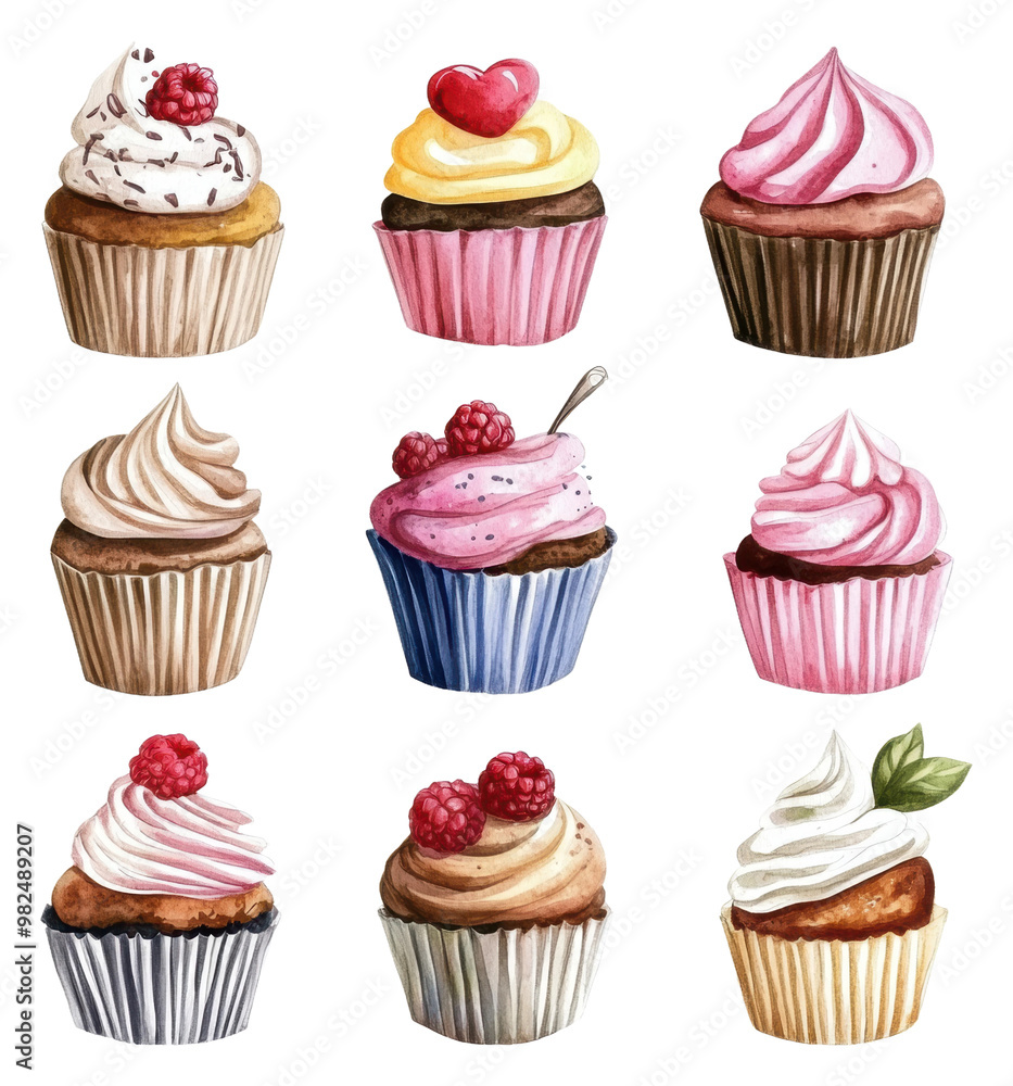 PNG Colorful cupcakes arranged in a delightful display PNG Colorful cupcakes arranged in a delightful display