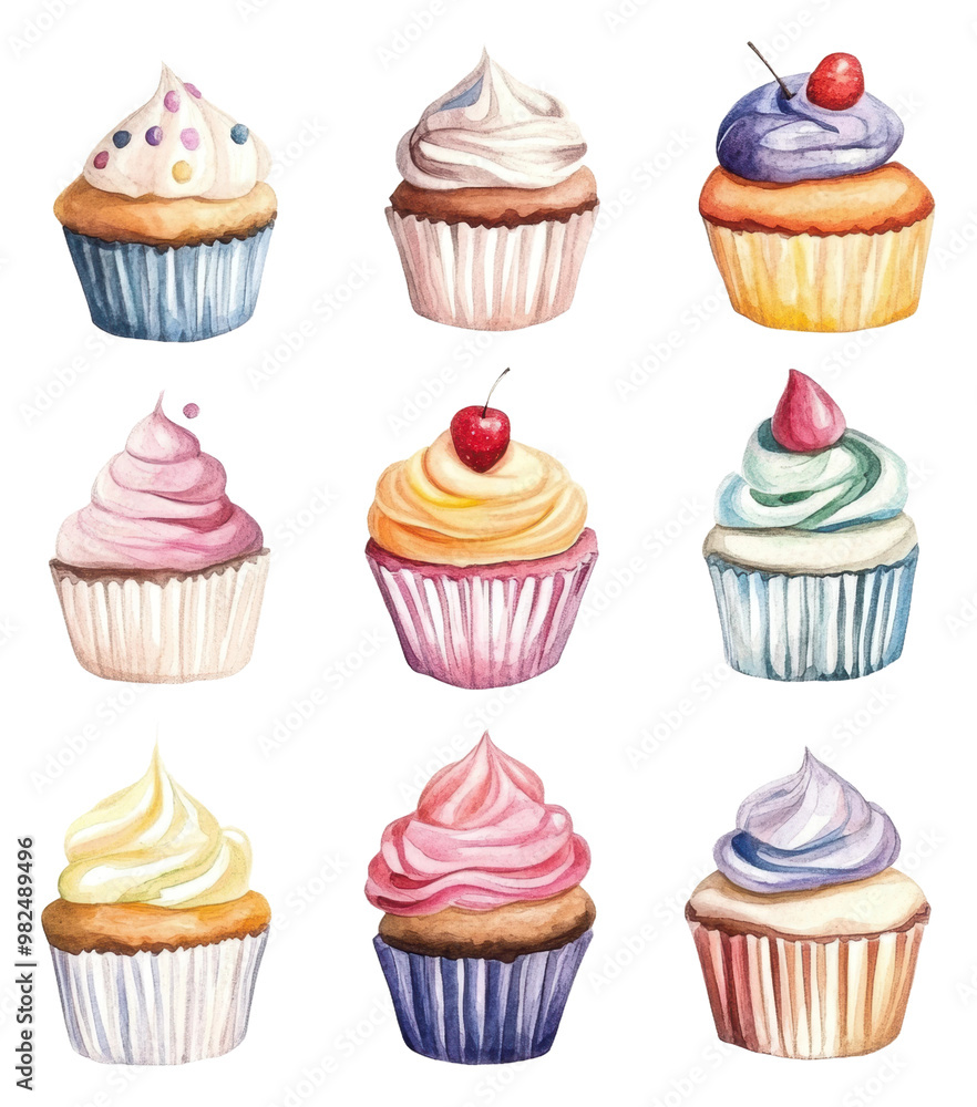 PNG Colorful cupcakes arranged in a tempting display PNG Colorful cupcakes arranged in a tempting display