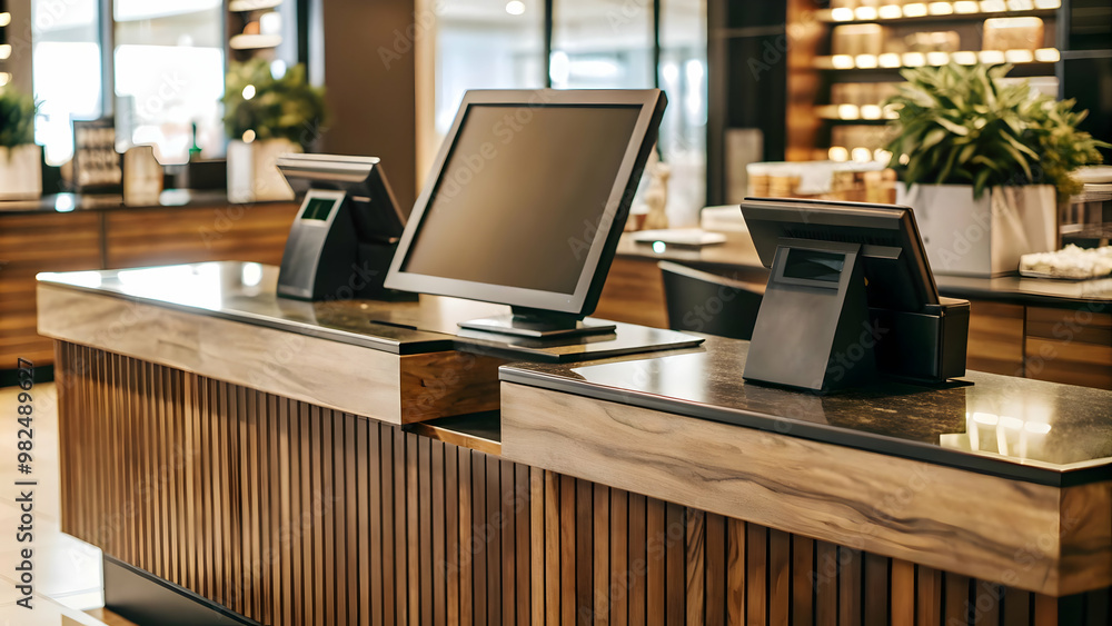 Flat Glossy Checkout Counter Design with Prominent Coupon Display - Ideal for Highlighting Retail Discounts and Sales Promotions in Modern Shops Flat Glossy Checkout Counter Design with Prominent Coupon Display - Ideal for Highlighting Retail Discounts and Sales Promotions in Modern Shops