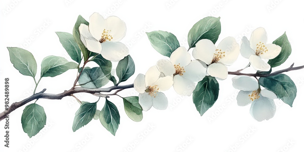 Obraz premium Elegant White Flower Branch on Soft Background