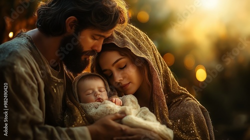 Nativity Of Jesus Christ. Scene With The Holy Family