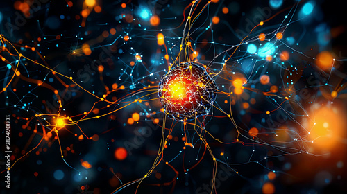 Organoid Intelligence Network - Neural Organoids Connected to Advanced Computing Interfaces, Displaying Dynamic Data Flow