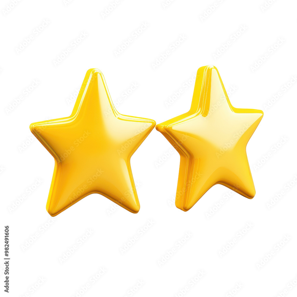 Two shiny yellow stars, perfect for highlighting excellence, awards, or quality in various creative projects., isolated on a transparent background. Two shiny yellow stars, perfect for highlighting excellence, awards, or quality in various creative projects., isolated on a transparent background.