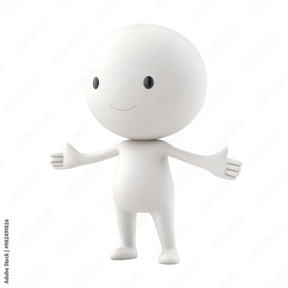 Fototapeta premium A cheerful 3D character with a friendly expression, perfect for illustrating positivity and approachability., isolated on a transparent background.