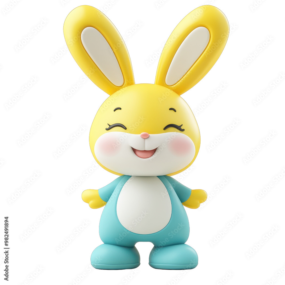 Fototapeta premium A cheerful cartoon bunny character in bright colors, perfect for children's items, greetings, or festive decorations., isolated on a transparent background.