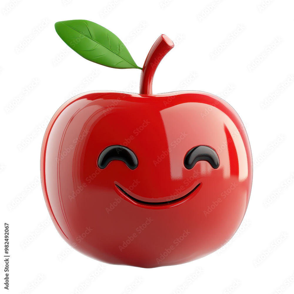 A cheerful, glossy red apple with a smiling face and a green leaf, perfect for illustrations and educational materials., isolated on a transparent background. A cheerful, glossy red apple with a smiling face and a green leaf, perfect for illustrations and educational materials., isolated on a transparent background.