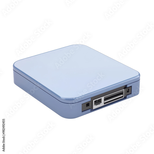 A compact blue electronic device with a sleek design, ideal for modern tech setups and enhancing connectivity.