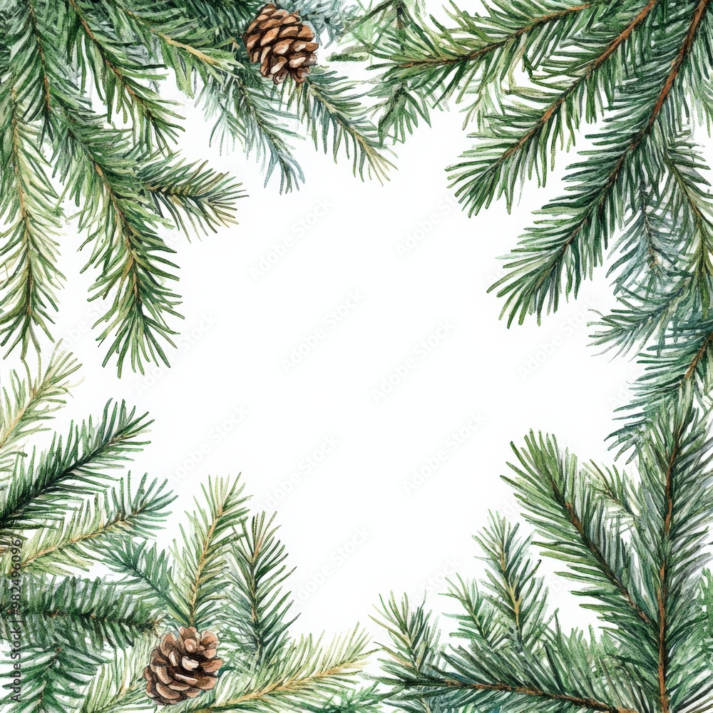Watercolor Christmas greenery frame with white background Watercolor Christmas greenery frame with white background