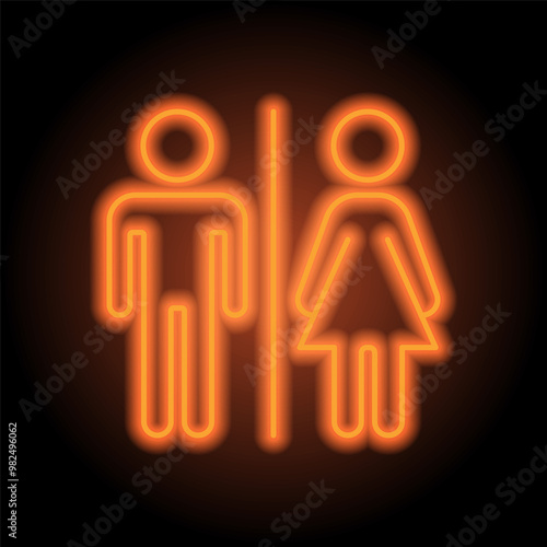 Man, woman simple icon vector. Flat design. Orange neon on black background