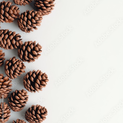 Cinnamonscented pinecones arranged decoratively, on a white background,  no blur, photo not dark, everything is clear, copy space photo