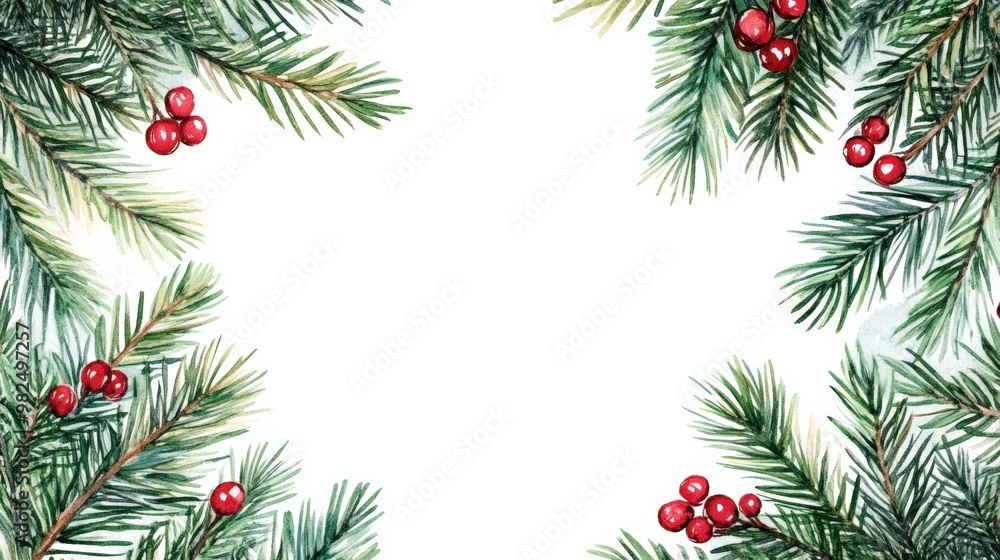 Watercolor Christmas greenery frame with white background Watercolor Christmas greenery frame with white background