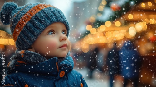 Winter Evening at a Vibrant Amusement Park with Twinkling Lights