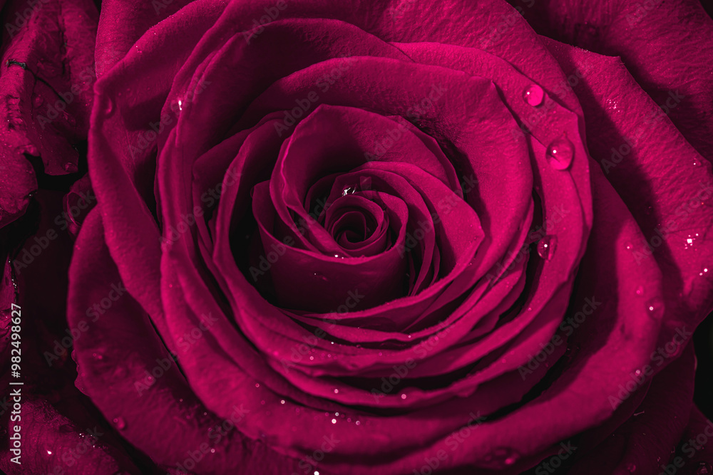Obraz premium Pink roses with water drops. Macro photo, blooming flowers, festive concept for Mother's Day
