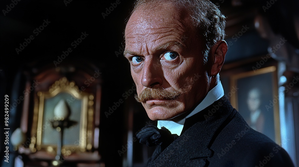 Intense Portrait of a Man with Mustache and Piercing Eyes Intense Portrait of a Man with Mustache and Piercing Eyes