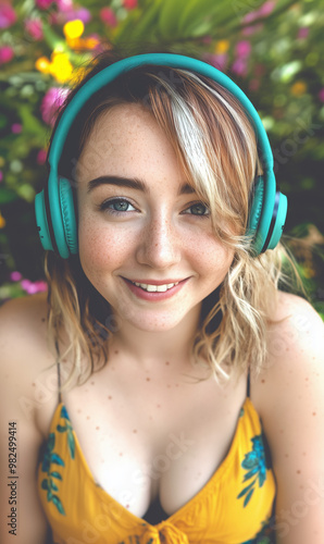 A close-up of a happy woman...
