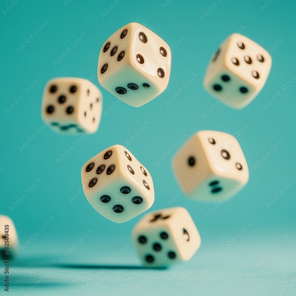 Flying dice on a blue background. 3d rendering, 3d illustration. Flying dice on a blue background. 3d rendering, 3d illustration.