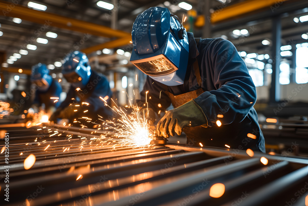 Metal Fabrication Workshop with Multiple Welders Working | Skilled Welding and Industrial Manufacturing Metal Fabrication Workshop with Multiple Welders Working | Skilled Welding and Industrial Manufacturing