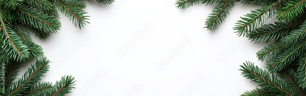 Watercolor Christmas greenery frame with white background