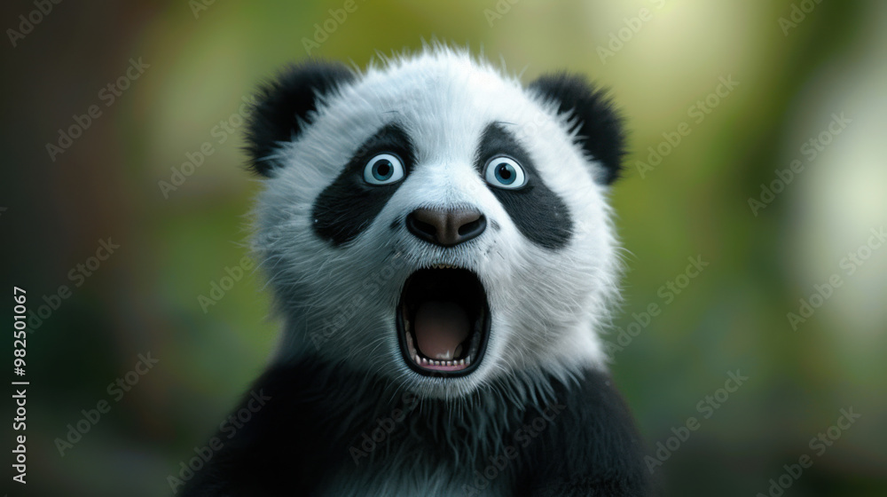 Obraz premium A surprised panda with wide, expressive eyes stands out against a minimalist backdrop, exuding a mix of cuteness and humor.