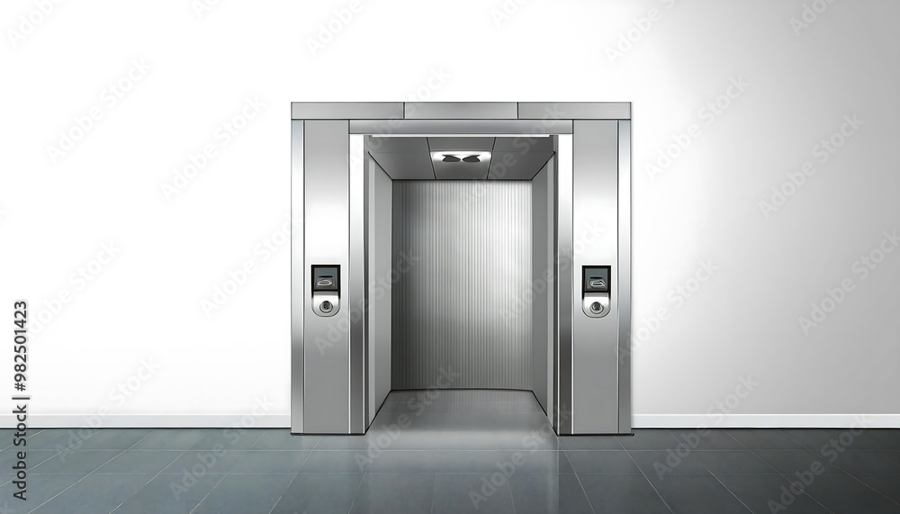 3d realistic vector illustration. office building elevator with half closed doors and white walls corridor. 3d realistic vector illustration. office building elevator with half closed doors and white walls corridor.