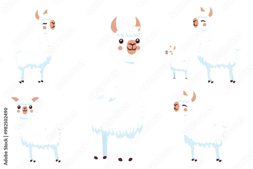 Fototapeta premium Set of cute llamas in different poses illustration isolated on transparent background