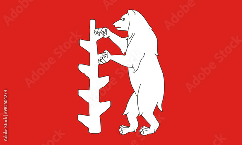 Flag of Warwickshire or Warks Ceremonial county (England, United Kingdom of Great Britain and Northern Ireland, uk) white bear and white ragged staff centred on a red field