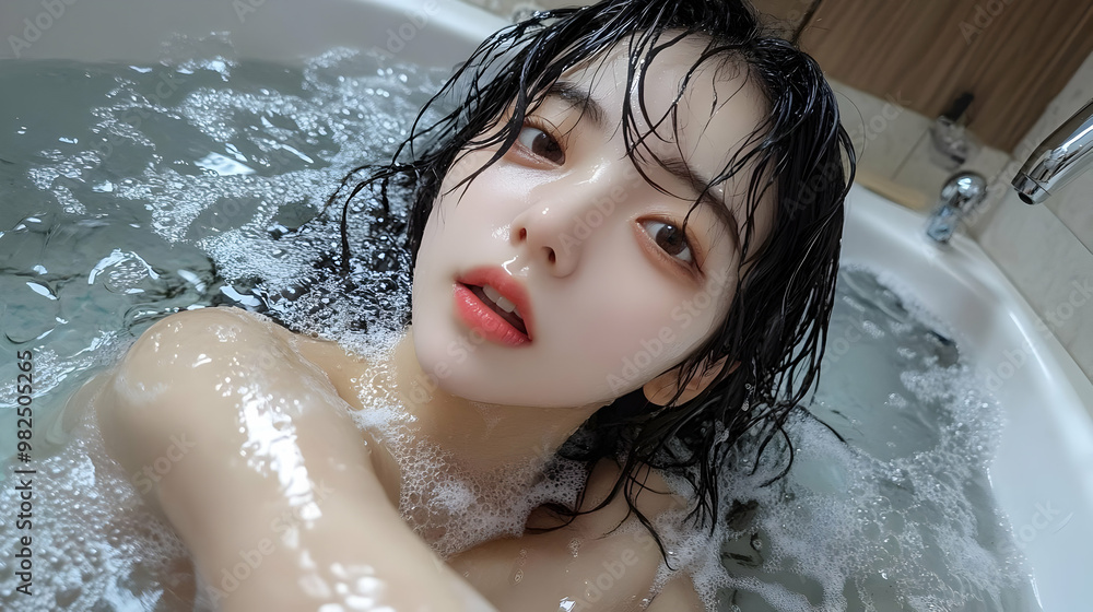 Woman Relaxing in a Bubble Bath Woman Relaxing in a Bubble Bath