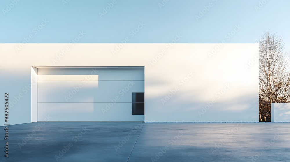 A sleek white modern garage door exemplifies minimalist design with clean lines and a bright exterior wall, enhanced by natural lighting contributing to the overall urban aesthetic. A sleek white modern garage door exemplifies minimalist design with clean lines and a bright exterior wall, enhanced by natural lighting contributing to the overall urban aesthetic.