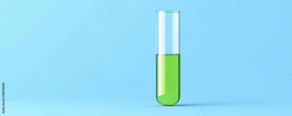 Test tube with green liquid, on blue background, flat design illustration Test tube with green liquid, on blue background, flat design illustration