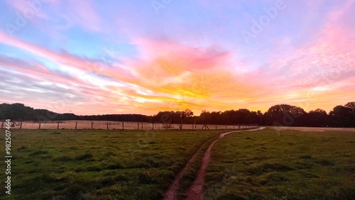 Sunset over the field in Hilden Germany