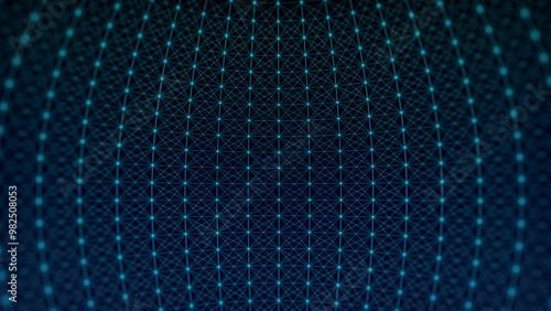 Tableau sur toile Wave of glowing dots on dark background