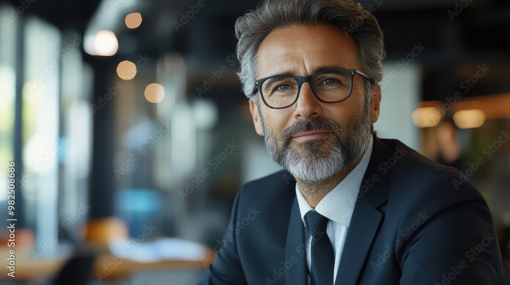 Professional Middle-Aged Businessman in Office Setting During Meeting Professional Middle-Aged Businessman in Office Setting During Meeting