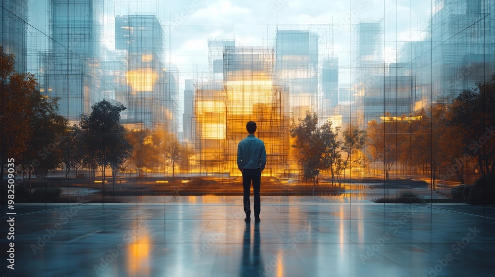 Urban Reflection in Modern Architecture with Sunset Glimpse Urban Reflection in Modern Architecture with Sunset Glimpse