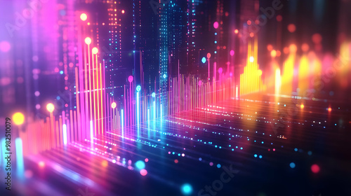 3D Abstract Glowing Profit Growth Charts: Digital Art Illustrating Financial Success with Vibrant Colors and Light Streaks in a Modern Design