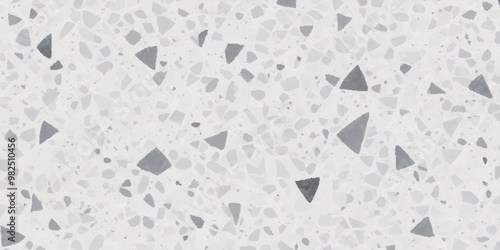 Terrazzo texture. Polished concrete floor and wall pattern. Old terrazzo flooring in seamless patterns texture , polished light gray, black and white stone for background. 