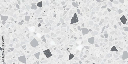 Terrazzo texture. Polished concrete floor and wall pattern. Old terrazzo flooring in seamless patterns texture , polished light gray, black and white stone for background. 