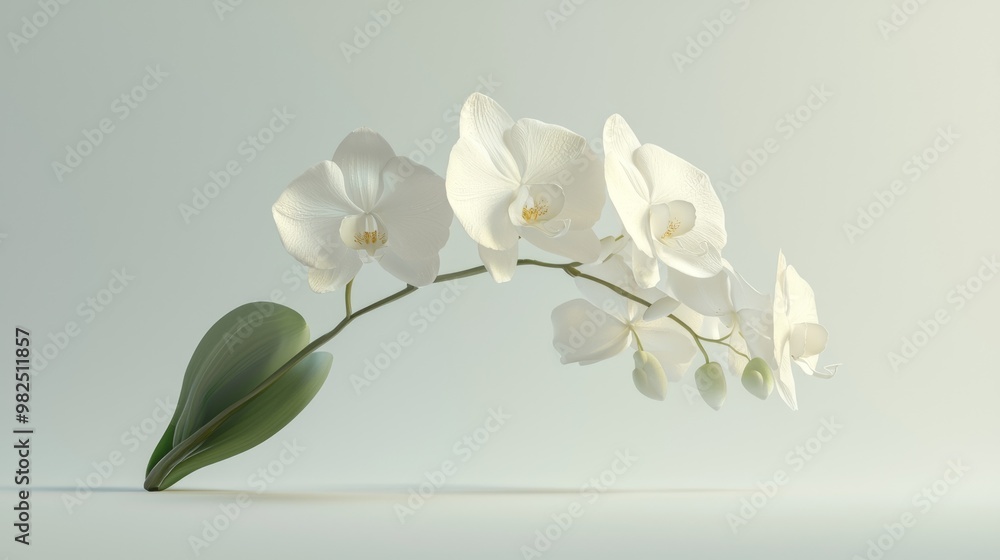 Fototapeta premium Elegant Orchid in Full Bloom - Minimalist 3D Render with High Contrast White Background