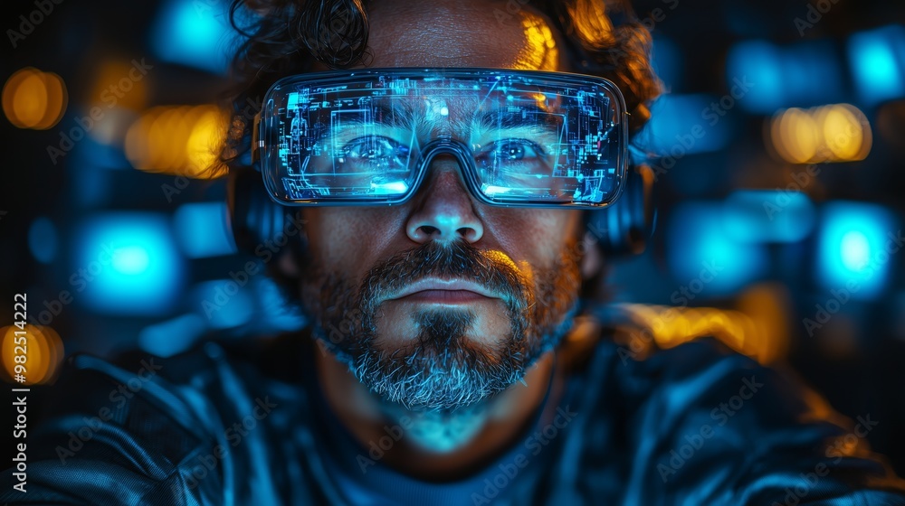 Futuristic Portrait of a Man with Virtual Reality Glasses Futuristic Portrait of a Man with Virtual Reality Glasses