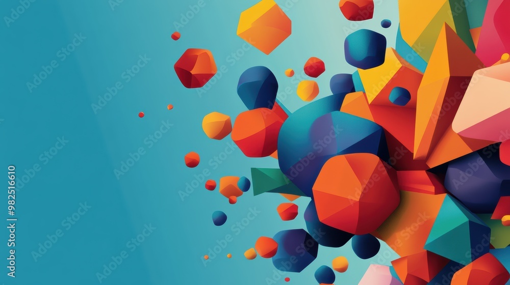 Abstract illustration depicting a viral attack on a cell, represented by vibrant geometric shapes colliding, symbolizing biological interaction in bold colors.