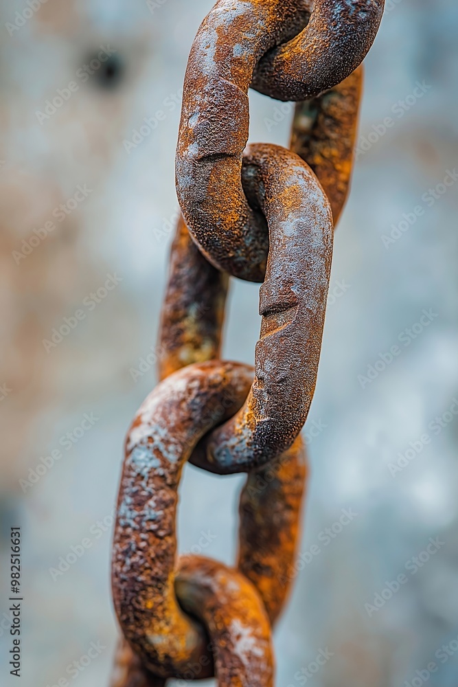 Extreme close-up of heavily rusted links in a metal chain, showcasing texture, wear, and the passage of time. Extreme close-up of heavily rusted links in a metal chain, showcasing texture, wear, and the passage of time.
