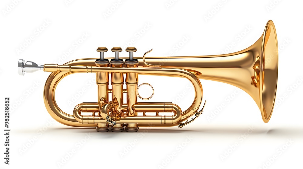 Fototapeta premium High-definition close-up of a bugle with focus on its polished brass body image
