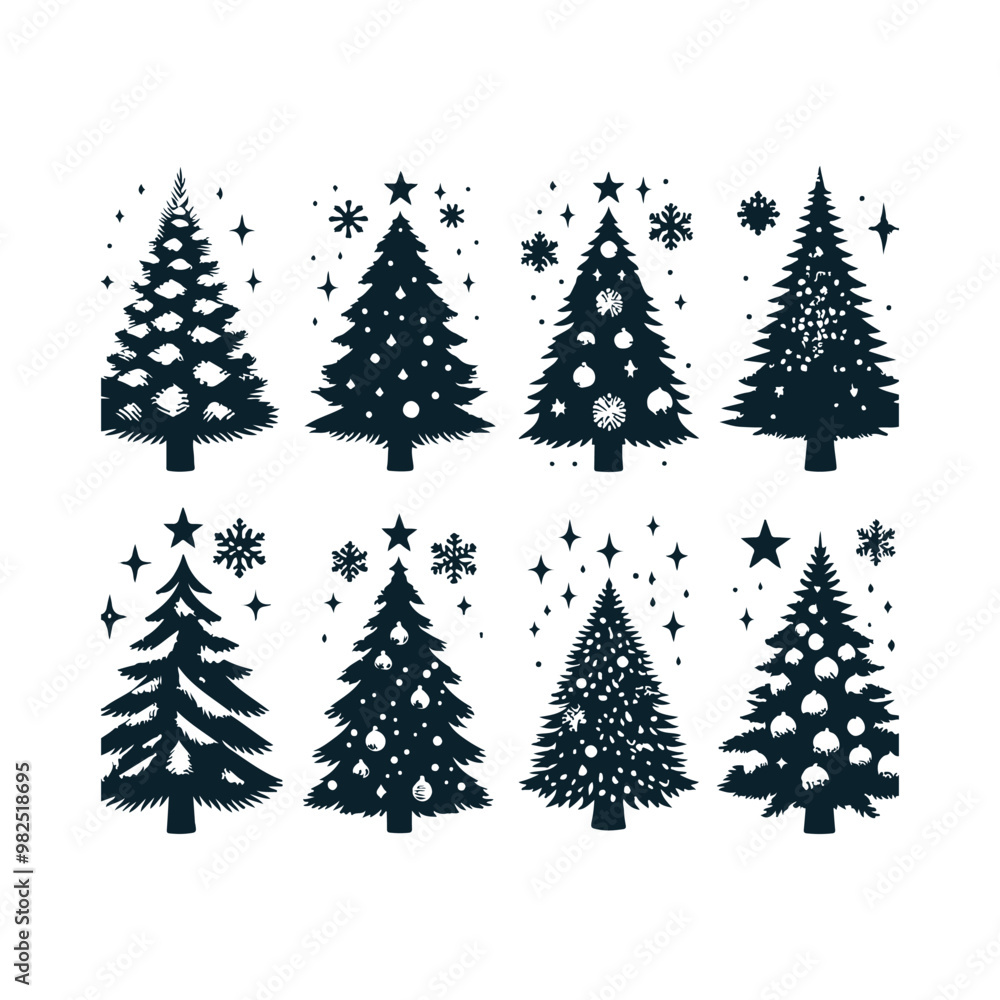 Set of Christmas christmas trees ornament decoration silhouette vector art illustration on a white background Set of Christmas christmas trees ornament decoration silhouette vector art illustration on a white background